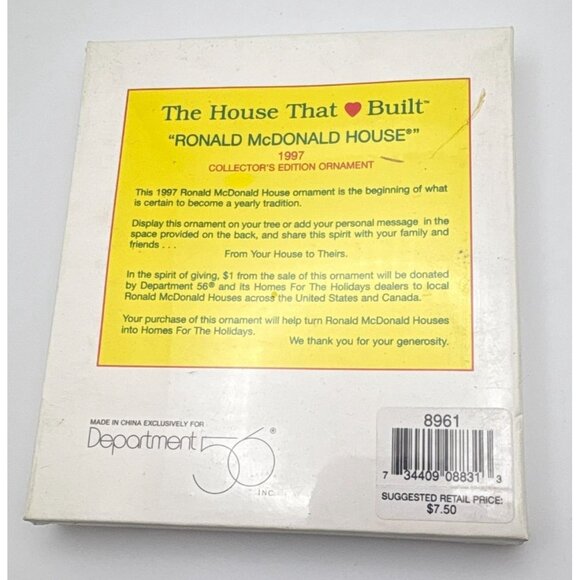 Dept 56 Christmas Ornament Ronald McDonald House The House That Love Built 1997 - Picture 2 of 6
